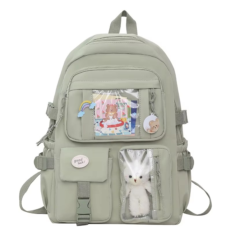 grey Waterproof Nylon Backpack for Teen Girls School Travel