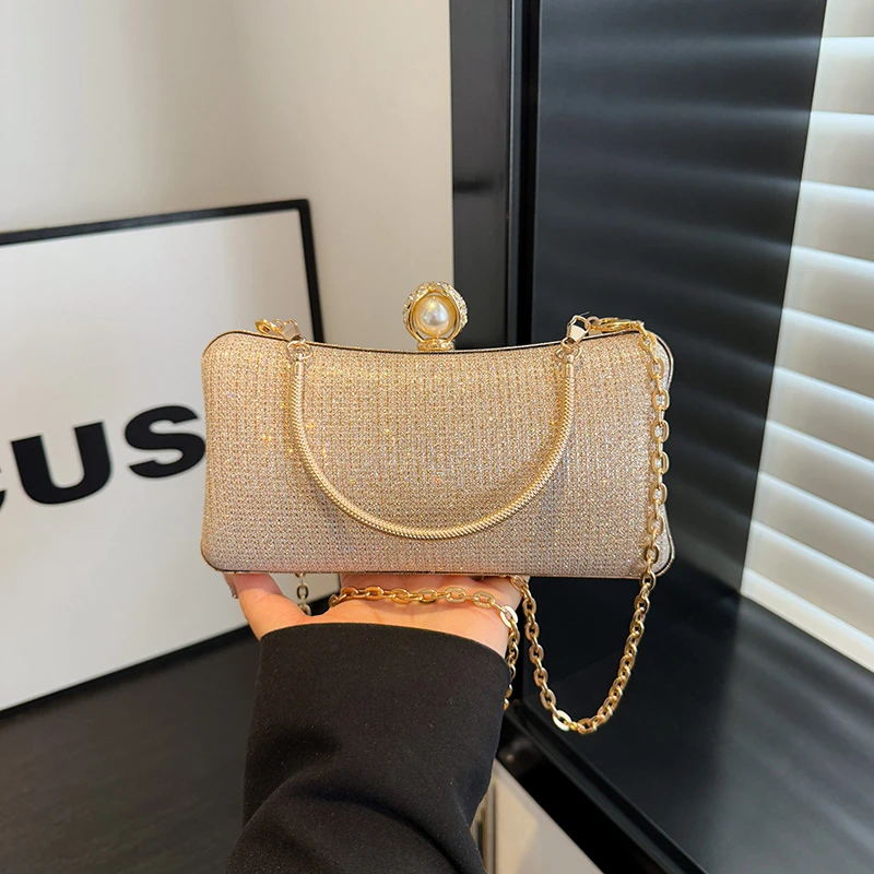 Factory Luxury Dinner Parties Ladies Evening Hand Bags Golden