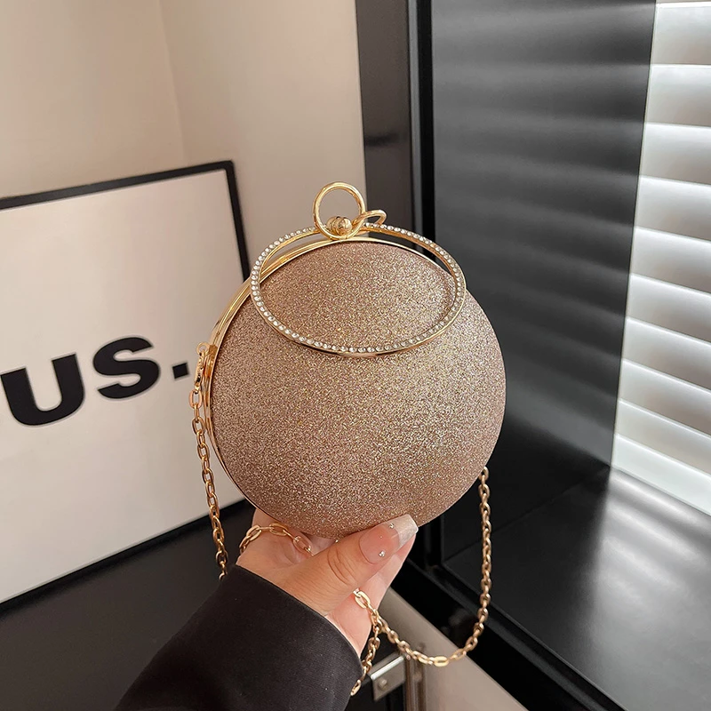 Bulk Supply Luxury Ball Shape Evening Metal Chain Shoulder Bag Golden