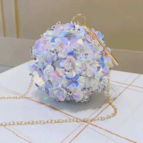 Factory Luxury Evening Clutch Bag with Colorful 3D Floral Embellishments Ball Shape 2