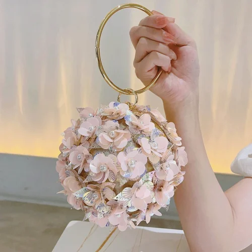 Factory Luxury Evening Clutch Bag with Colorful 3D Floral Embellishments Ball Shape 1