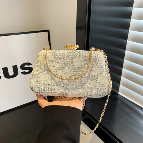 Wholesale Luxury PU Flower Pattern Clutch Bag Sliver