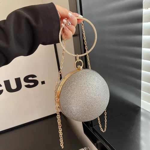 Bulk Supply Luxury Ball Shape Evening Metal Chain Shoulder Bag Sliver