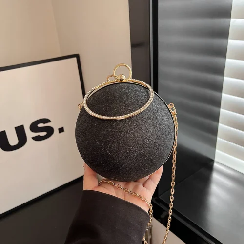 Bulk Supply Luxury Ball Shape Evening Metal Chain Shoulder Bag Black